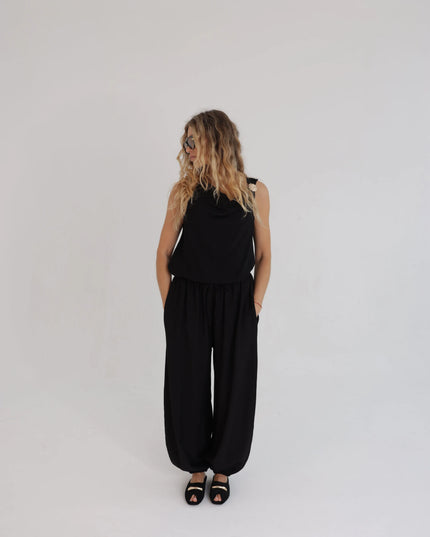 Komplet damski casual czarny Jogger bluzka + spodnie