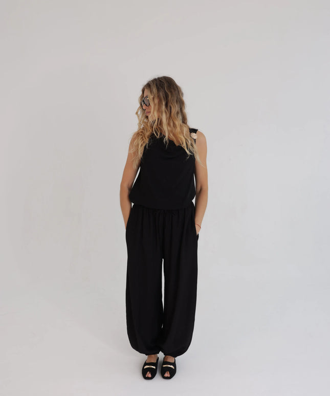 Komplet damski casual czarny Jogger bluzka + spodnie
