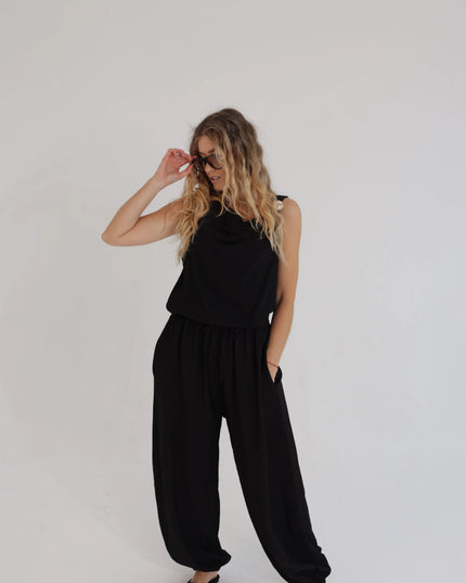 Komplet damski casual czarny Jogger bluzka + spodnie