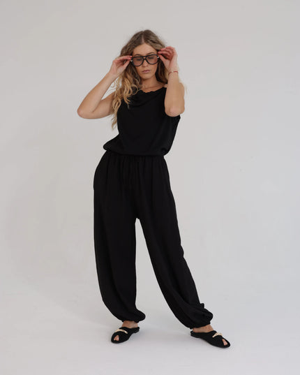 Komplet damski casual czarny Jogger bluzka + spodnie