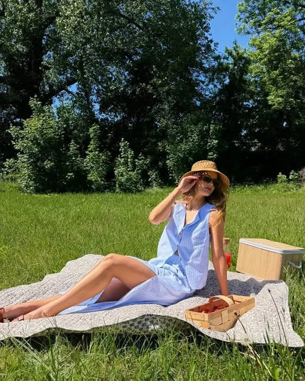 Bawełniany komplet Portofino w paski biało-niebieski