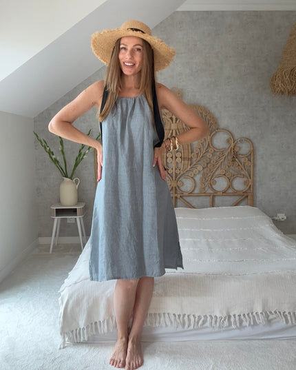 Sukienka 100% len na wakacje Linen Charm gołębi popiel