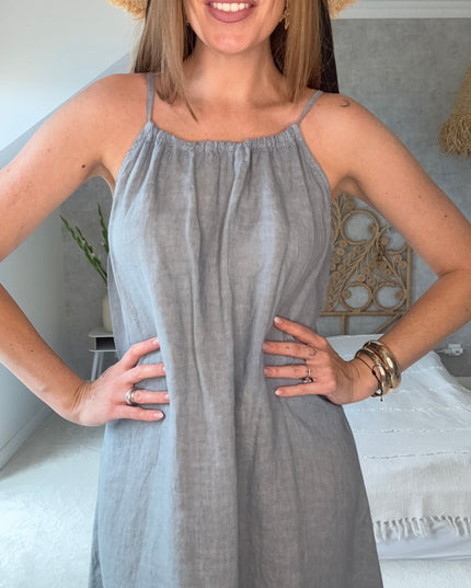 Sukienka 100% len na wakacje Linen Charm gołębi popiel