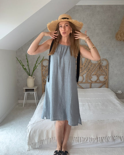 Sukienka 100% len na wakacje Linen Charm gołębi popiel