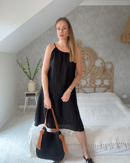 Sukienka 100% len na wakacje Linen Charm czarna
