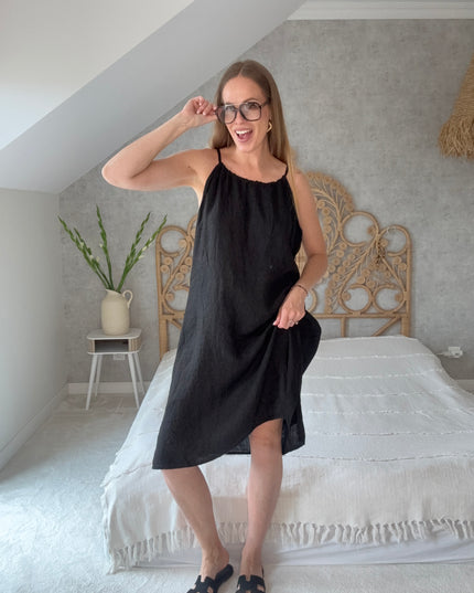 Sukienka 100% len na wakacje Linen Charm czarna