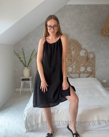 Sukienka 100% len na wakacje Linen Charm czarna