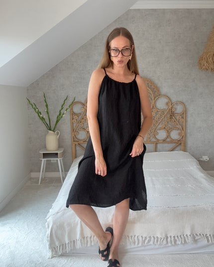 Sukienka 100% len na wakacje Linen Charm czarna