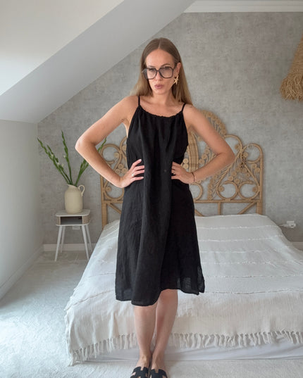 Sukienka 100% len na wakacje Linen Charm czarna