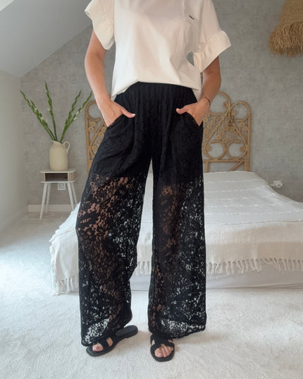 Spodnie koronkowe na podszewce Lace czarne