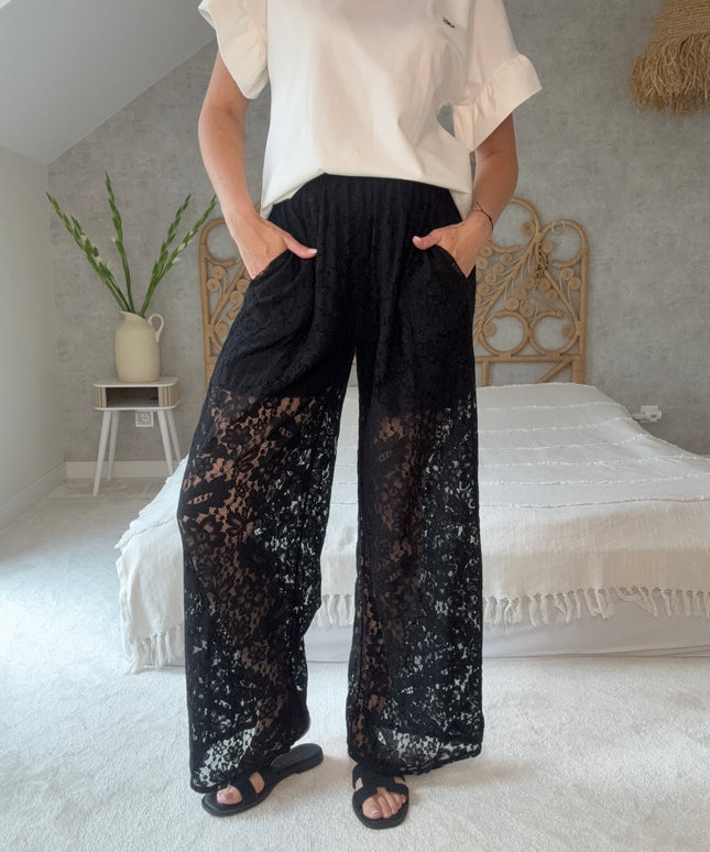 Spodnie koronkowe na podszewce Lace czarne