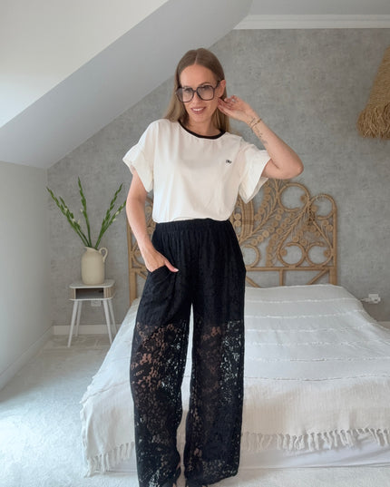 Spodnie koronkowe na podszewce Lace czarne