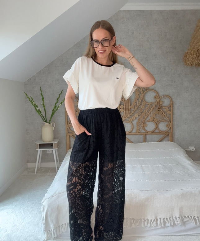 Spodnie koronkowe na podszewce Lace czarne