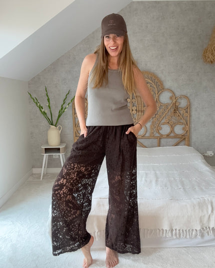 Spodnie koronkowe na podszewce Lace czekoladowe