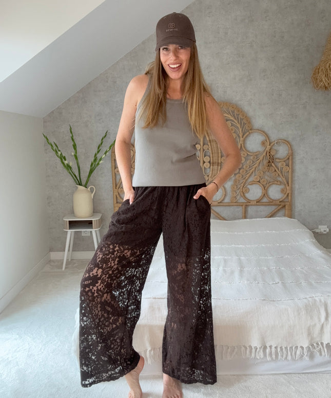Spodnie koronkowe na podszewce Lace czekoladowe