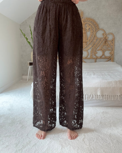 Spodnie koronkowe na podszewce Lace czekoladowe