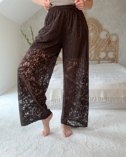 Spodnie koronkowe na podszewce Lace czekoladowe