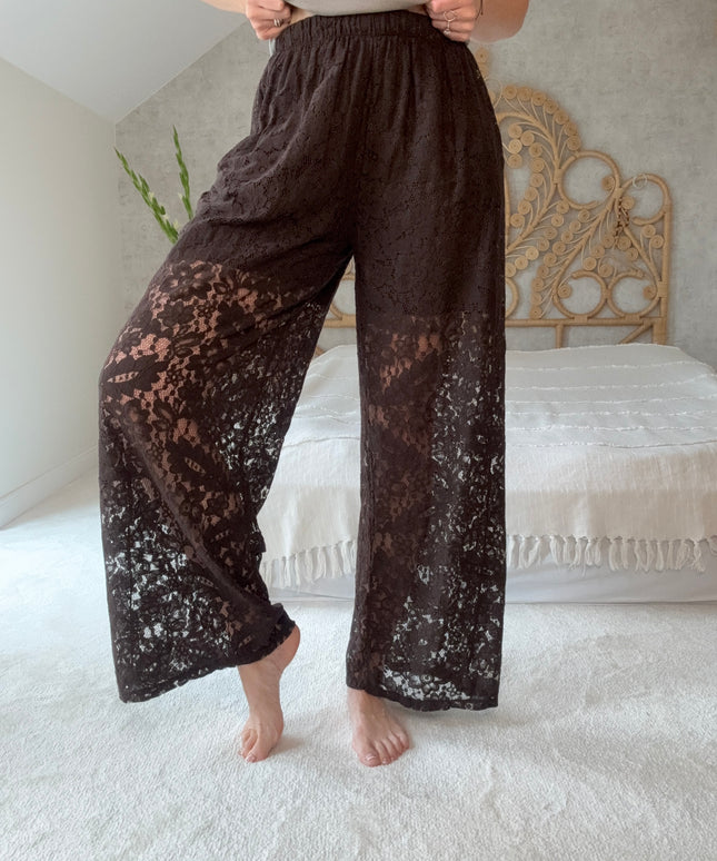 Spodnie koronkowe na podszewce Lace czekoladowe