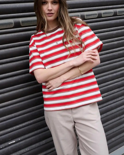 T-shirt damski oversize Lemonada Stripe czerwony