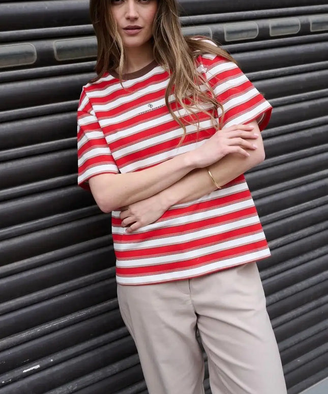 T-shirt damski oversize Lemonada Stripe czerwony