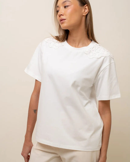 T-shirt Moris śmietankowy z kołnierzykiem Lemonada