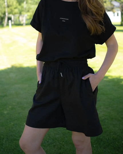 Czarne szorty Daily na gumie rayon + len