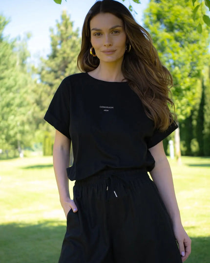 Czarne szorty Daily na gumie rayon + len