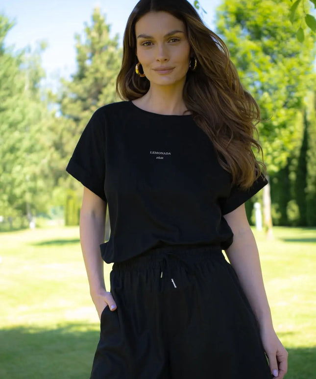 Czarne szorty Daily na gumie rayon + len