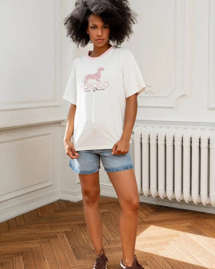 Biały t-shirt z jamnikiem True Stories