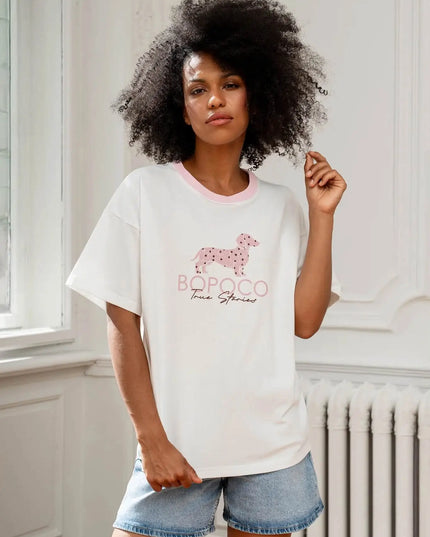 Biały t-shirt z jamnikiem True Stories