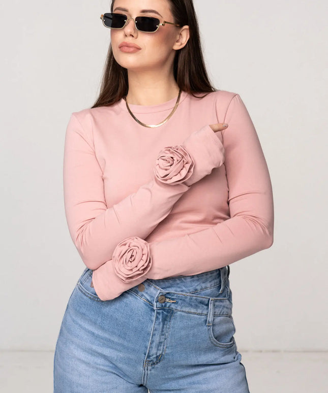 LONGSLEEVE MILA Z RÓŻĄ PUDROWY RÓŻ