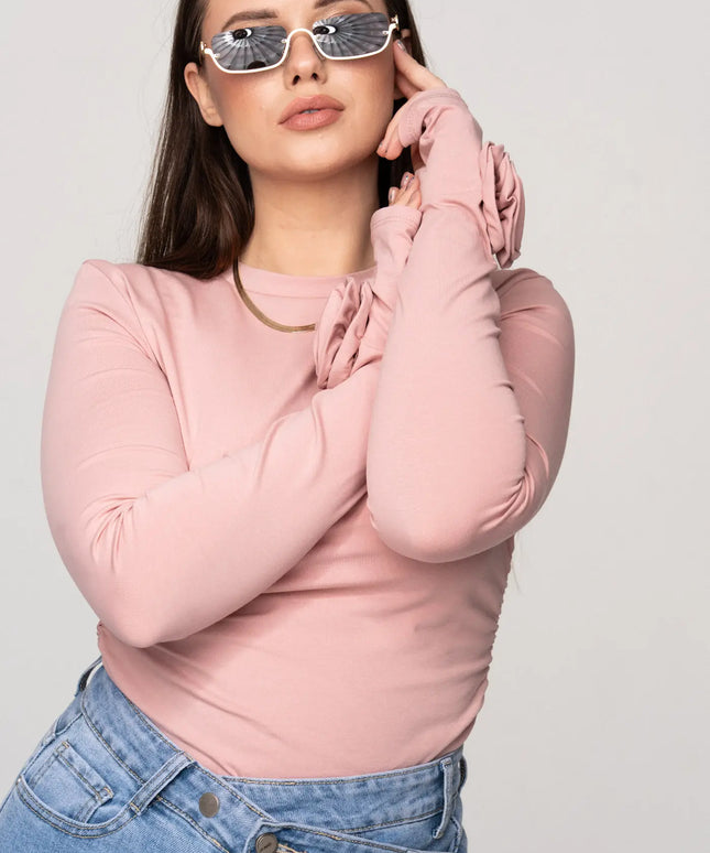 LONGSLEEVE MILA Z RÓŻĄ PUDROWY RÓŻ