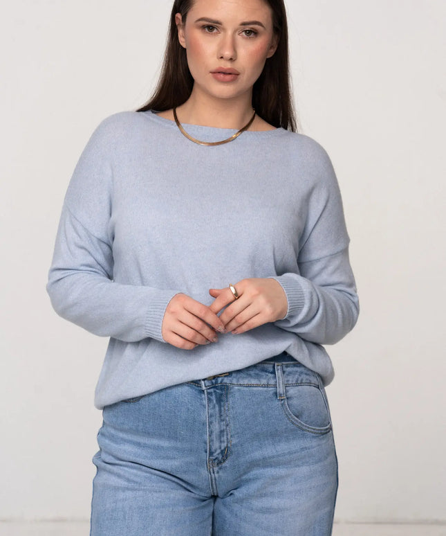 SWETER LUMI NIEBIESKI 50% KASZMIR 50% WEŁNA