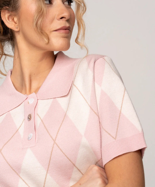 Sweter Polo różowy krótki rękaw