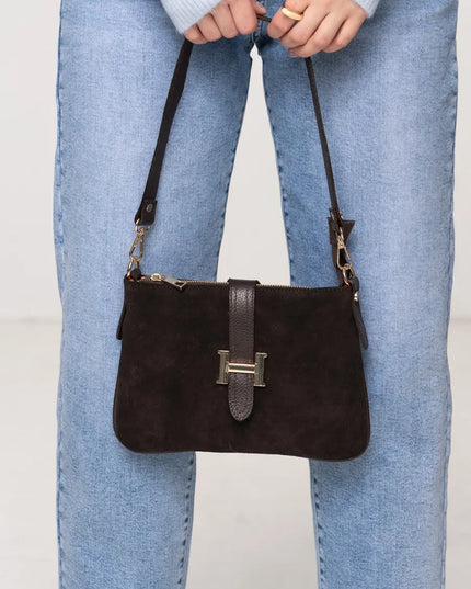 TOREBKA H ATELIER CZEKOLADOWA SKÓRA ZAMSZOWA