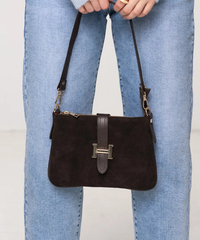 TOREBKA H ATELIER CZEKOLADOWA SKÓRA ZAMSZOWA