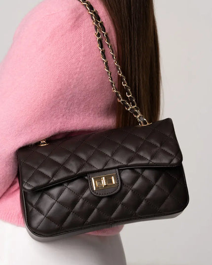 TOREBKA CHANELKA CZEKOLADOWA ZE SKÓRY NATURALNEJ MAXI