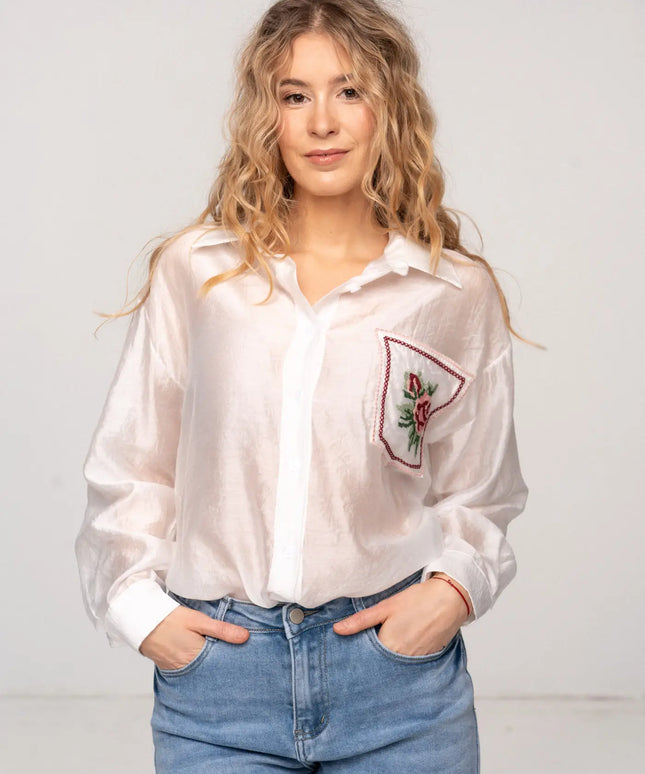 KOSZULA EVA BIAŁA Z RÓŻĄ