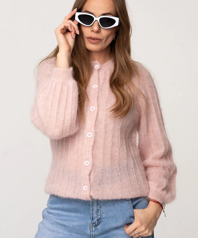 KARDIGAN BOSCO PUDROWY RÓŻ 34% KID MOHER 34% ALPAKA SUPERFINE