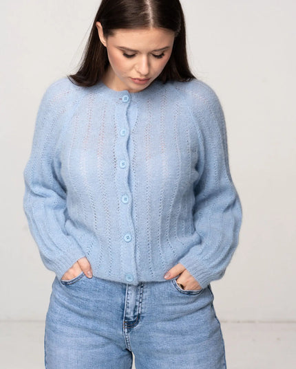 KARDIGAN BOSCO NIEBIESKI 34% KID MOHER 34% ALPAKA SUPERFINE