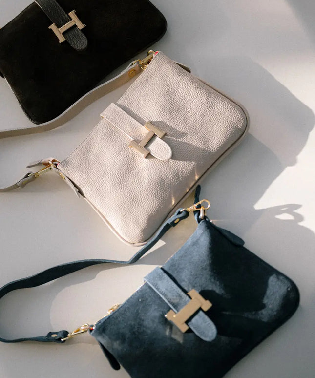 TOREBKA H ATELIER GRANATOWA SKÓRA ZAMSZOWA