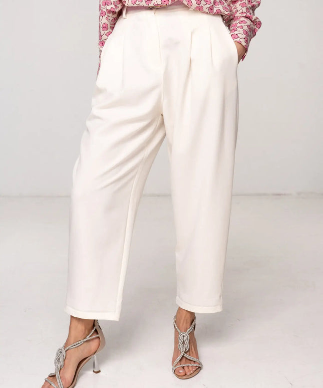 SPODNIE LINA KREMOWE