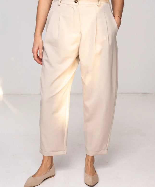 SPODNIE LINA BEŻOWE