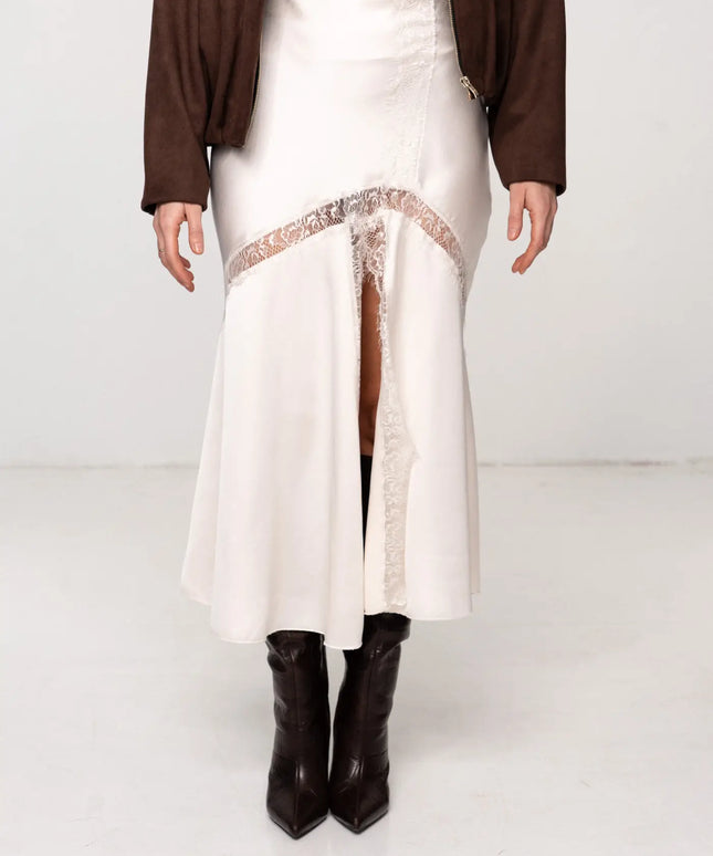 SPÓDNICA SATYNOWA MARBELL KREMOWA