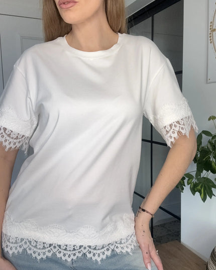 T-shirt Lucky śmietankowy z koronką Lemonada
