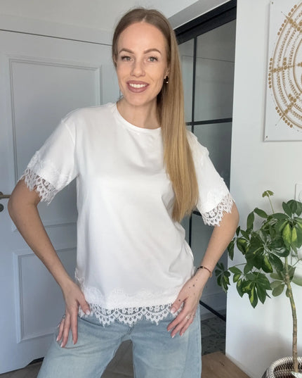 T-shirt Lucky śmietankowy z koronką Lemonada