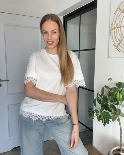T-shirt Lucky śmietankowy z koronką Lemonada