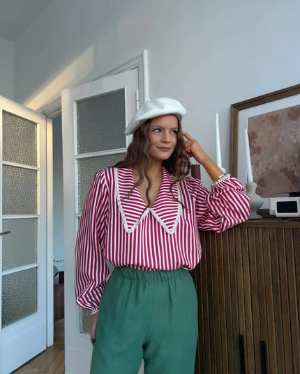 BLUZKA FELICJA W PASKI CZERWONE