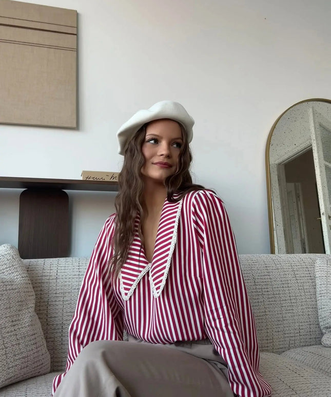 BLUZKA FELICJA W PASKI CZERWONE