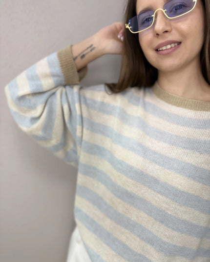 Sweter Vera w paski niebieski